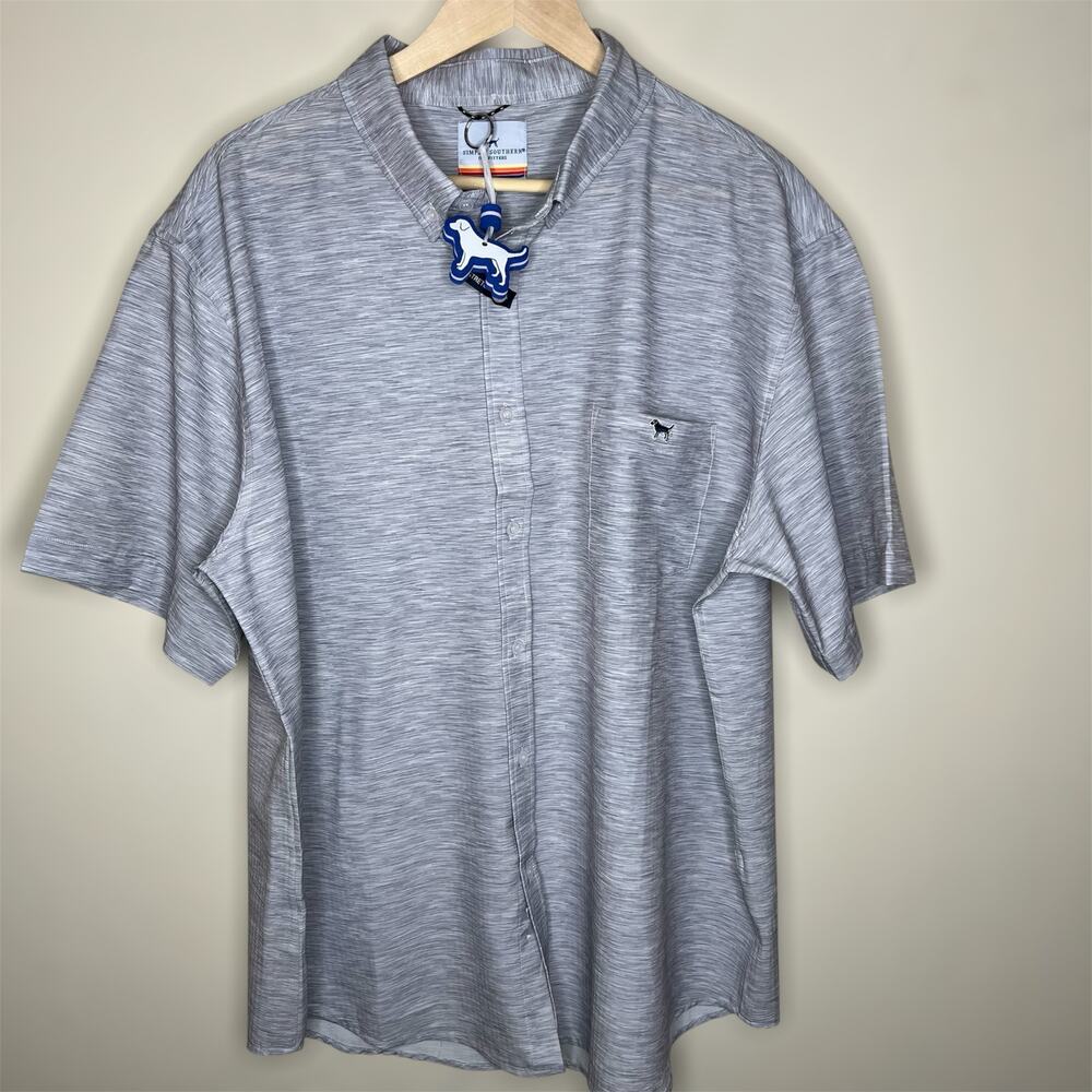 Simply Southern Button Up Shirt w Pocket XXL Mens Heather Gray Seersucker Preppy